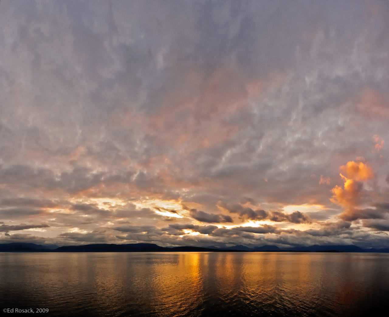 Glacier Bay Sunrise- A dawn panorama heading in to Glacier Bay National Park