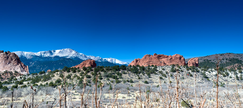 Panorama view from the visitor's center at the Garden of the Gods 