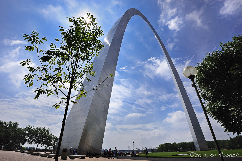 : The Gateway Arch, clouds, trees