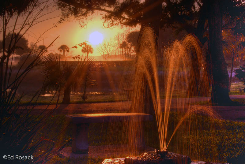 Mission of Nombre De Dios:  a fountain in the garden at sunrise.         (DSC_0754_5_6: 3899 x 2611 Pixels)  